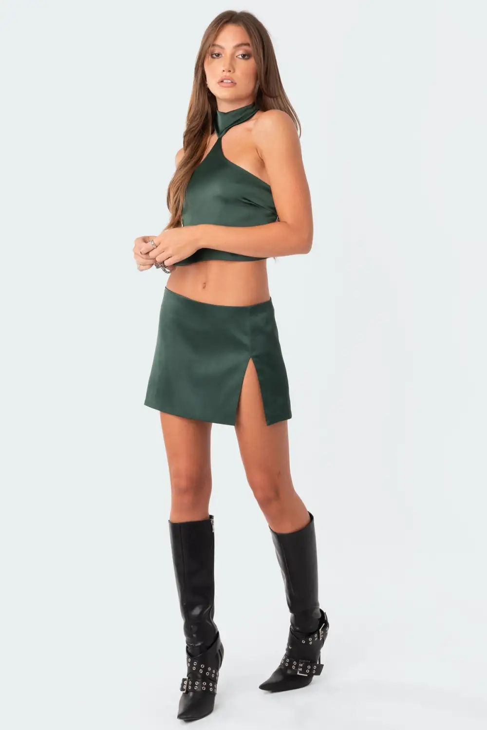 Daina Satin Effect Slit Mini Skirt