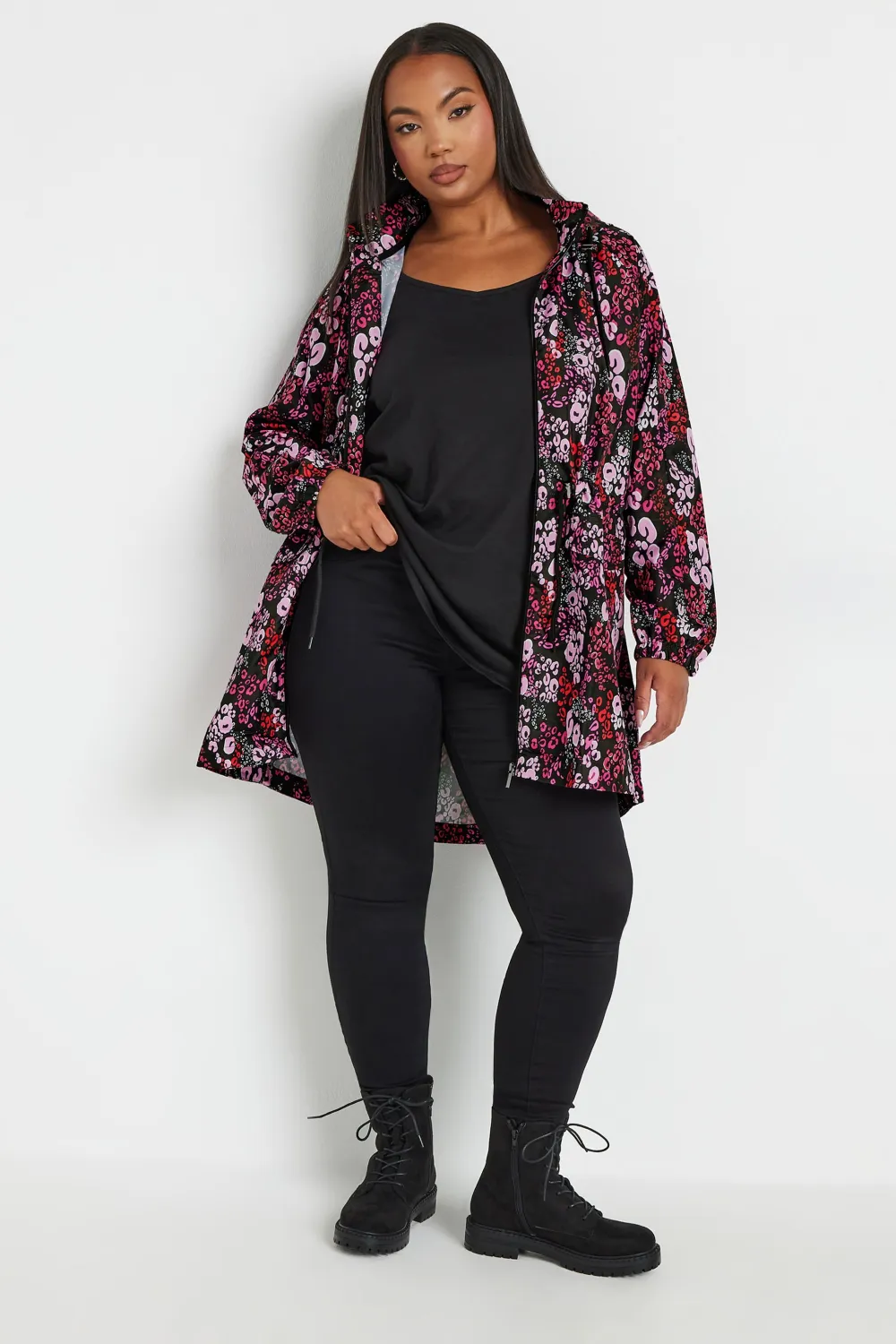 YOURS Curve Black Drawstring Lightweight Parka Jacket