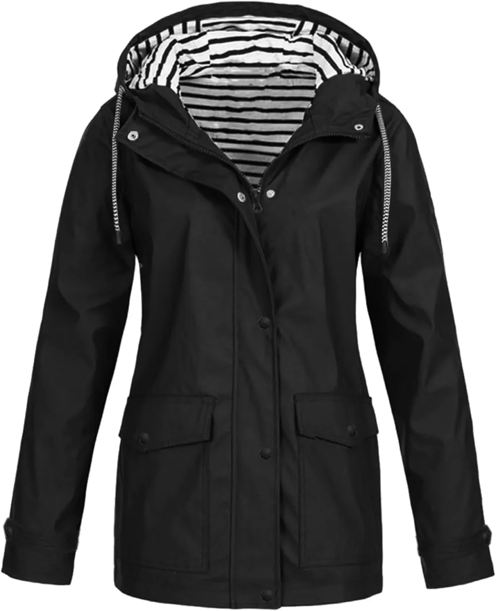 Rain Jackets For Women Waterproof With Hood Lightweight Casual Anorak Travel Hiking Coats with Pockets 720