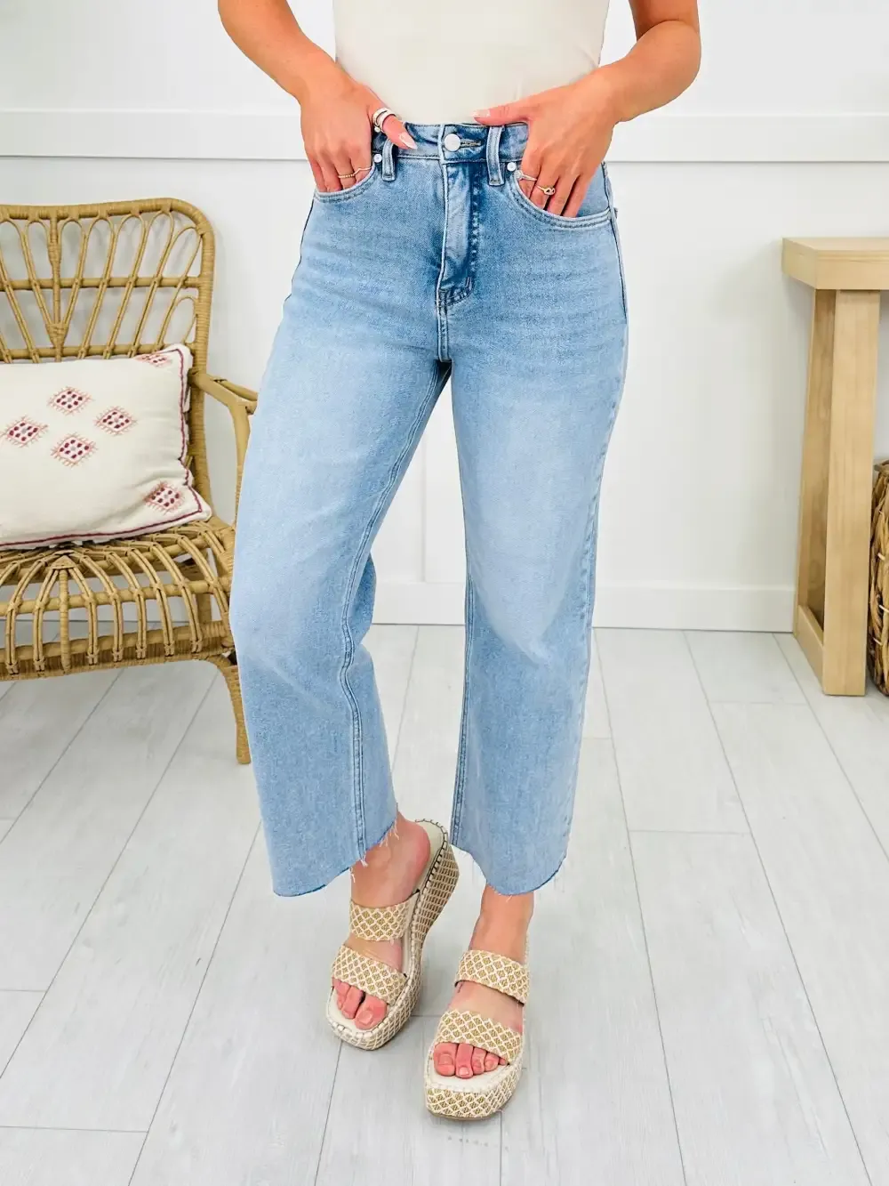 Along For The Ride Wide Leg Cropped Jeans With Tummy Control