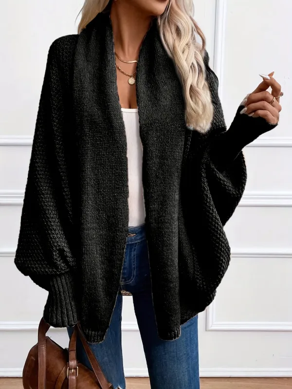 Cozy Solid Color Batwing Sleeve Cardigan - Women's Elegant Knitted Cardigan for Spring & Fall