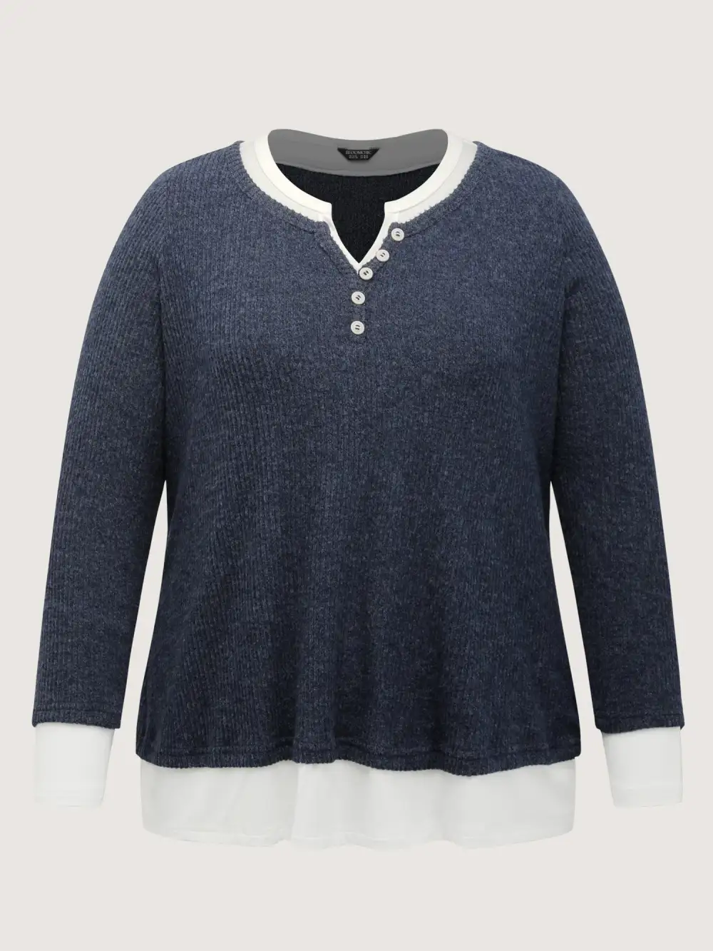 Velvety-Textured Ribbed Layered T-Shirt