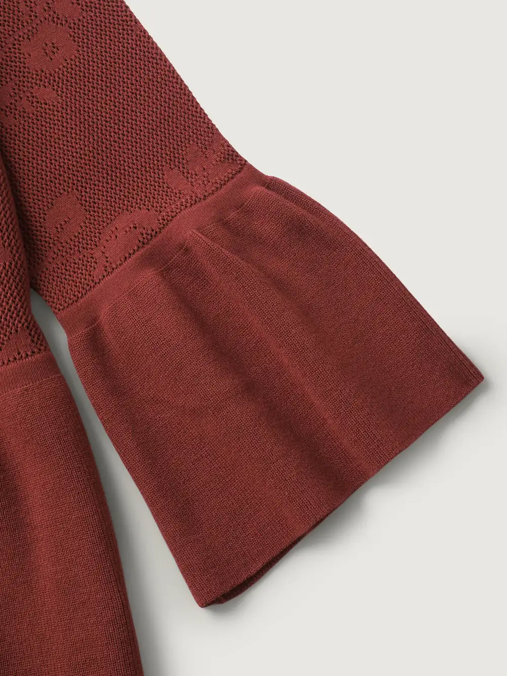 Eyelet Jacquard Ruffled Hem Knit Cardigan