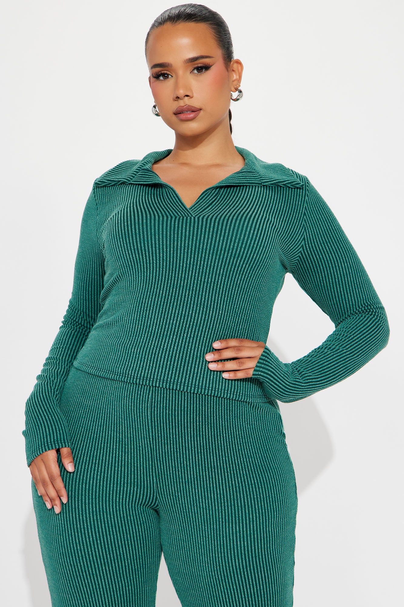 Josie Ribbed Long Sleeve Set - Hunter