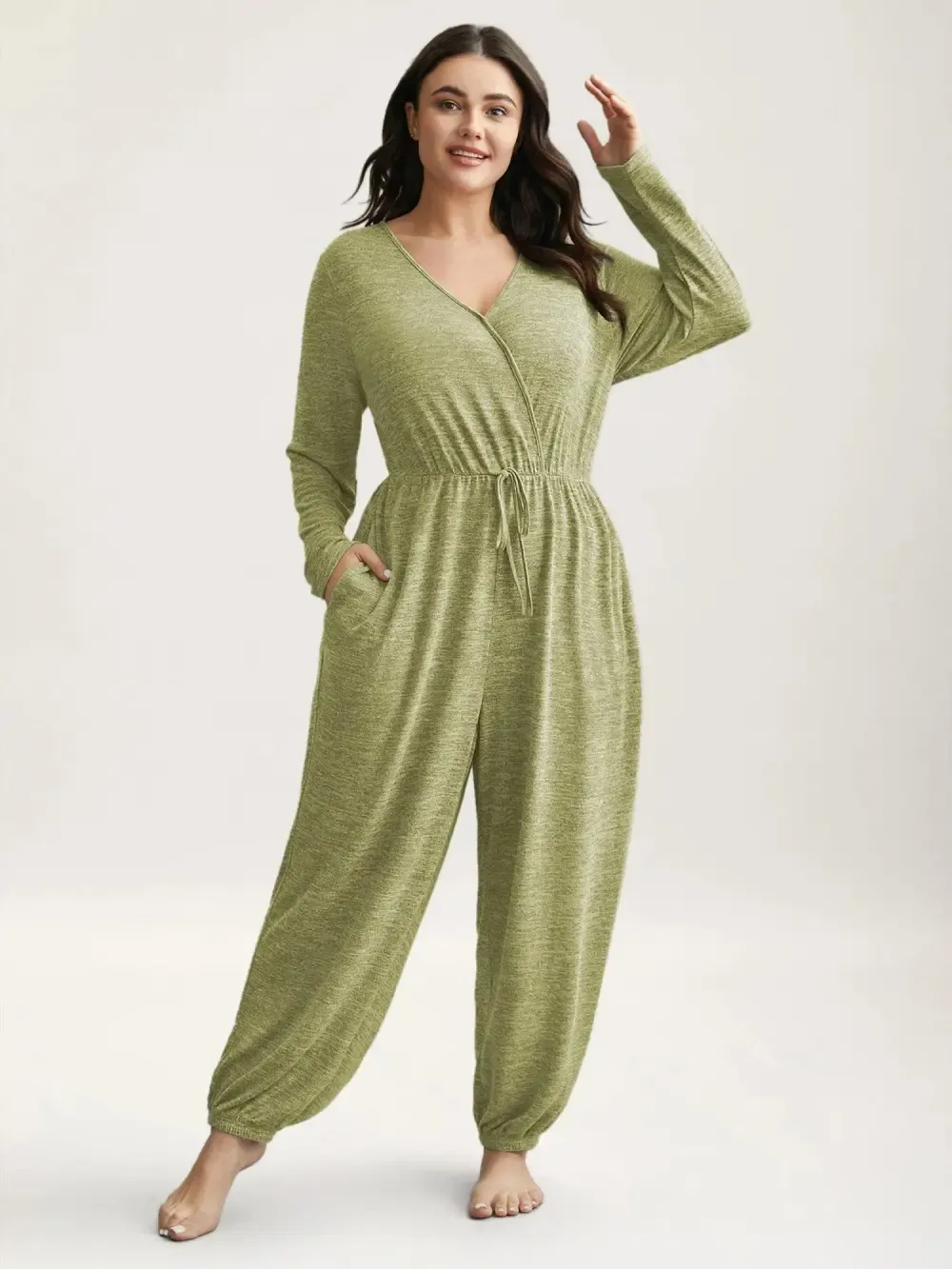 3 Pack Elastic Waist Overlap Collar Lounge Jumpsuit