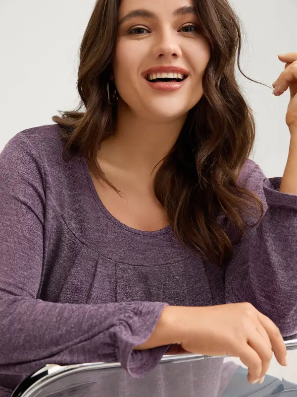 Round Neck Heather Pleated T-shirt