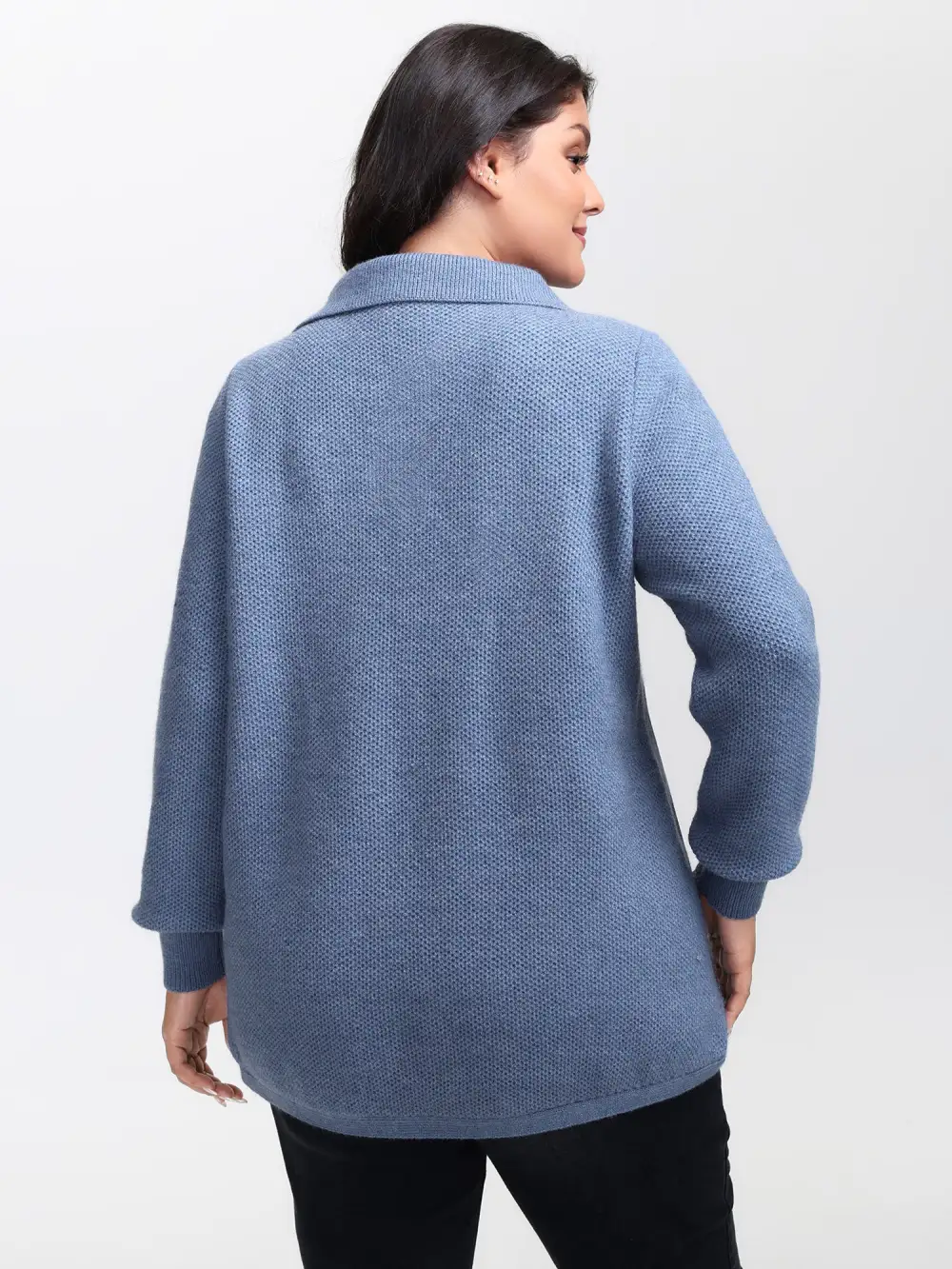 Polo Collar Side Buttons Curvy Pullover