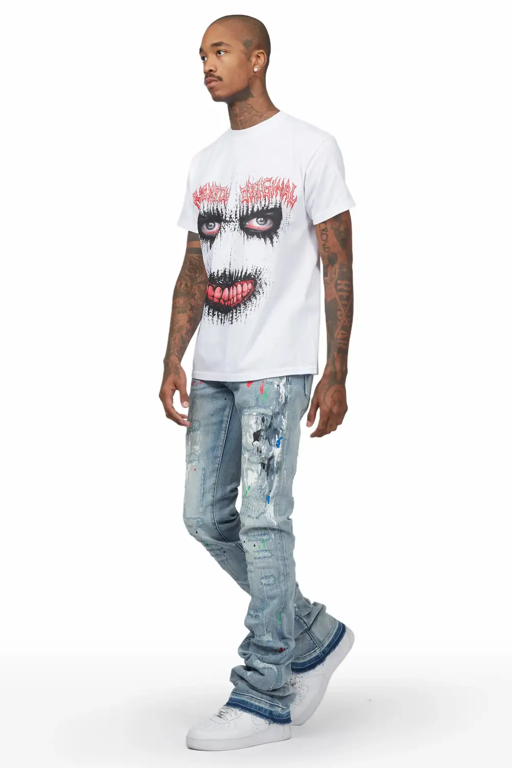 Misael Blue Painter Super Stacked Flare Jean