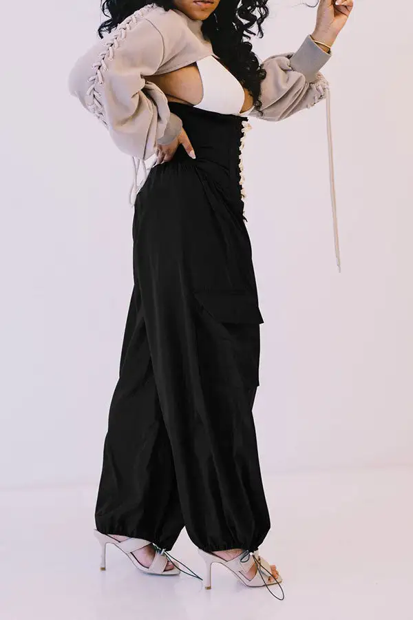 High Waist Black Casual Pants