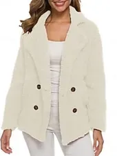 Women's Teddy Coat Comfortable Breathable Buttons Casual Plain Vacation Street Casual Daily Wear Double Breasted Regular Turndown Regular Fit Long Sleeve Outerwear White Red Dark Grey Spring Fall