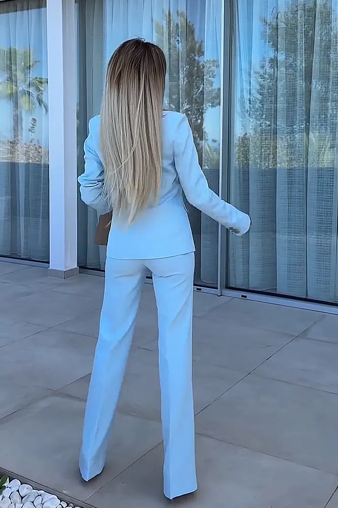 Women's solid color slim fit jacket&pants two-piece set