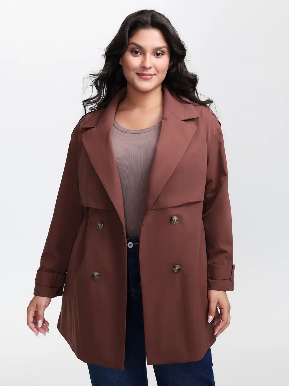Button Belted Layered Trench Coat