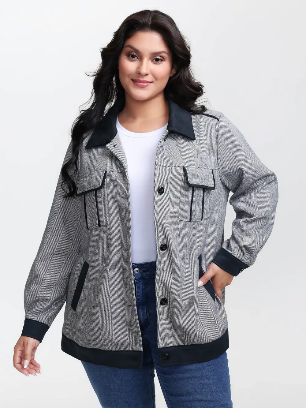 Mixed Material Lined Contrast Jacket