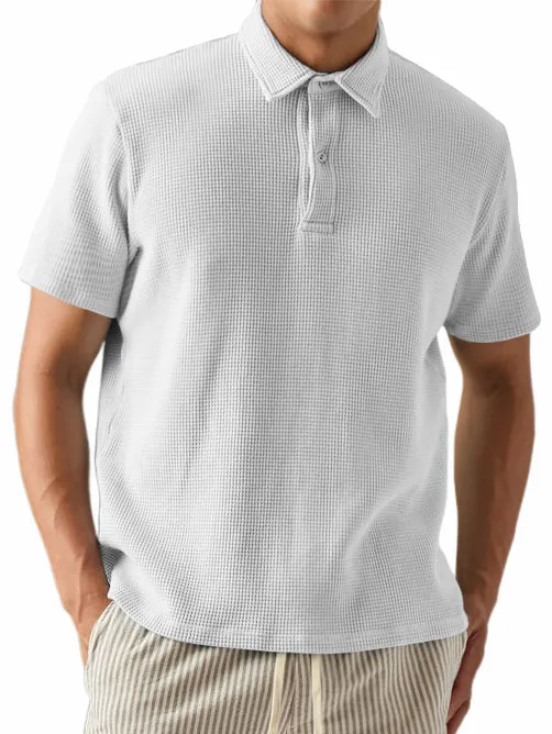 Men's Waffle Fabric Fashionable And Simple Casual Polo Top