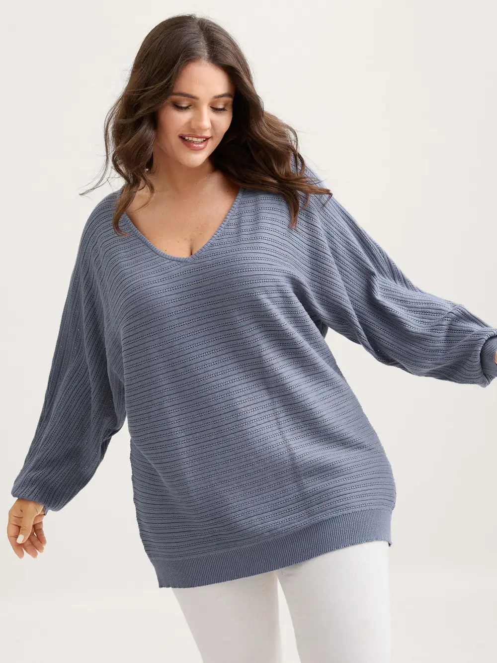 Supersoft Textured V-Neck Batwing Sleeve Pullover