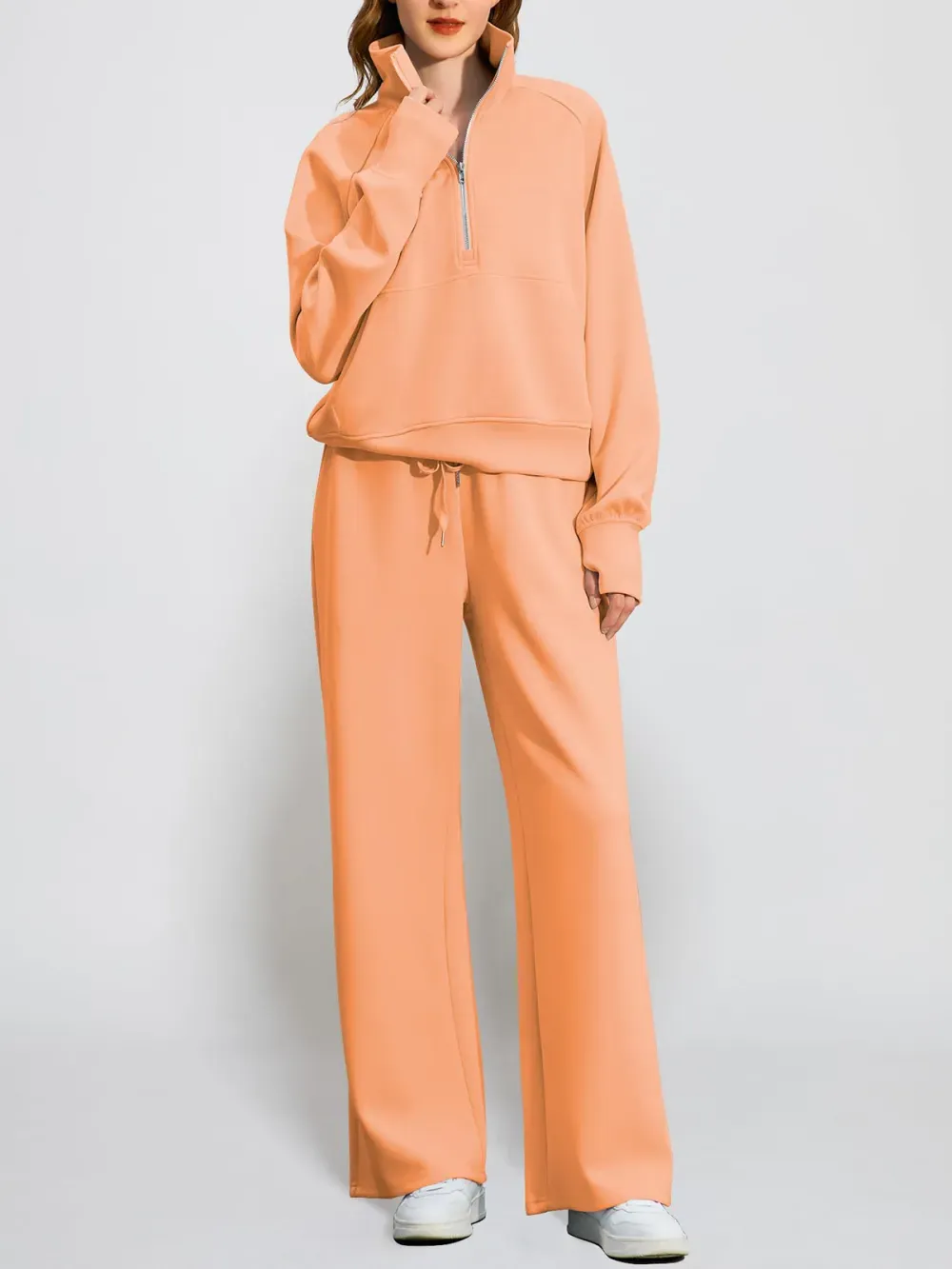 Women's Oversized Half Zip Wide Leg 2 Piece Outfits Lounge Set