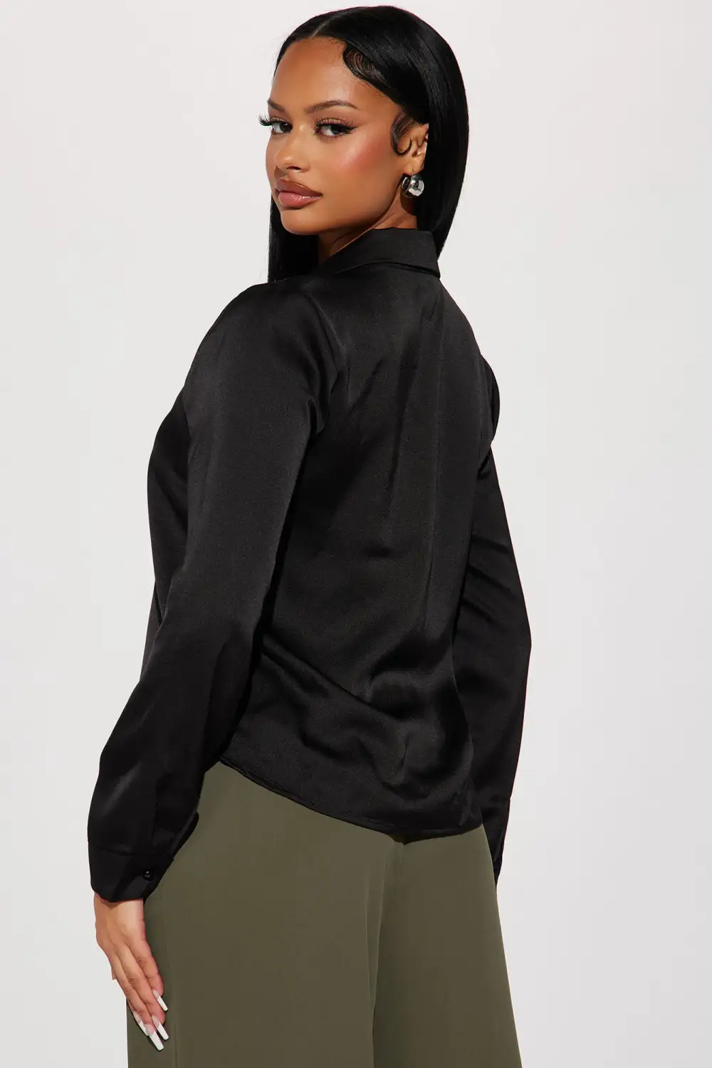 On Time Satin Shirt - Black