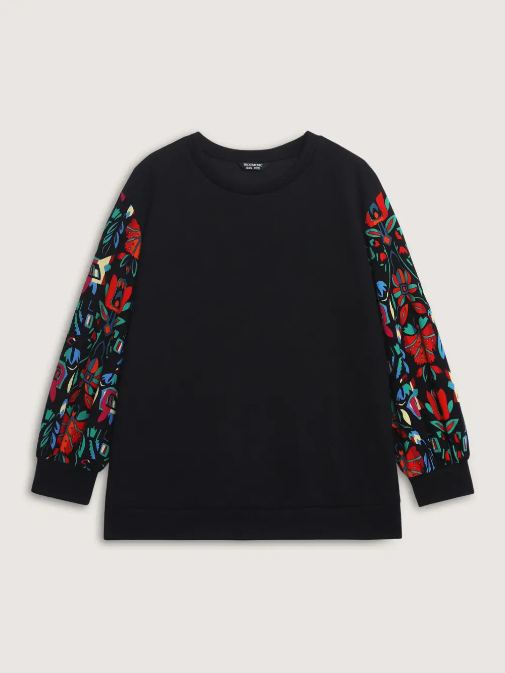 Floral Sleeve Drop Shoulder Textured Sweatshirt