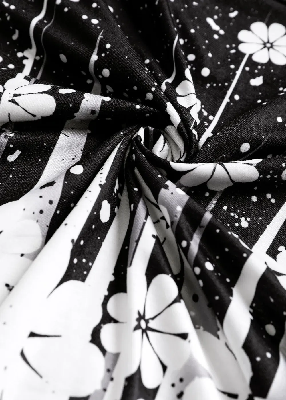 Black Fake 2in1 Floral Print A Line Dress