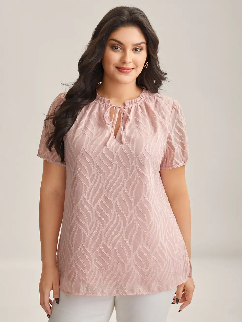 Textured Ruffled Neck A-Line Blouse
