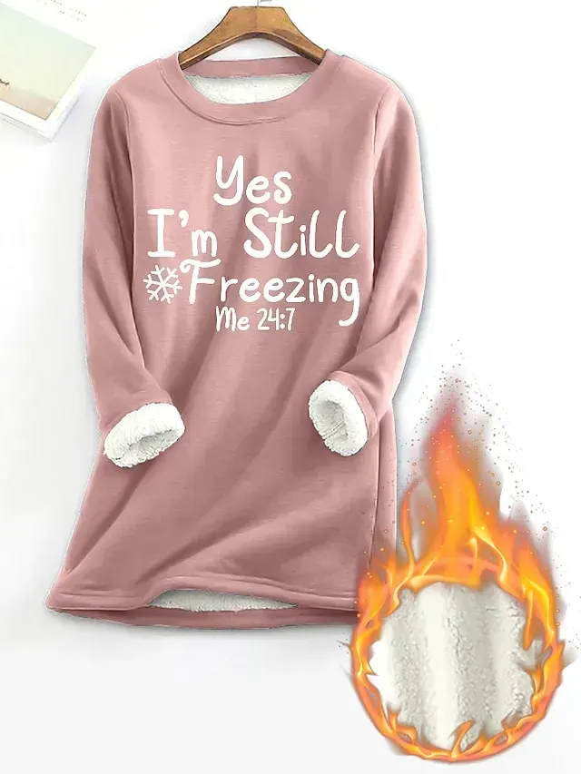 Women's Pajama Top and Pant Letter Warm Comfort Soft Home Daily Bed Fleece Warm Breathable Crew Neck Long Sleeve Pullover Pant Elastic Waist Fall Winter