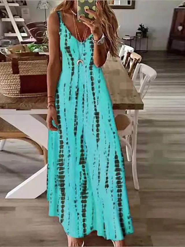 Women's A Line Dress Slip Dress Long Dress Maxi Dress White Yellow Blue Sleeveless Print Print Summer Spring Spaghetti Strap Modern 2023 S M L XL XXL 3XL 4XL 5XL