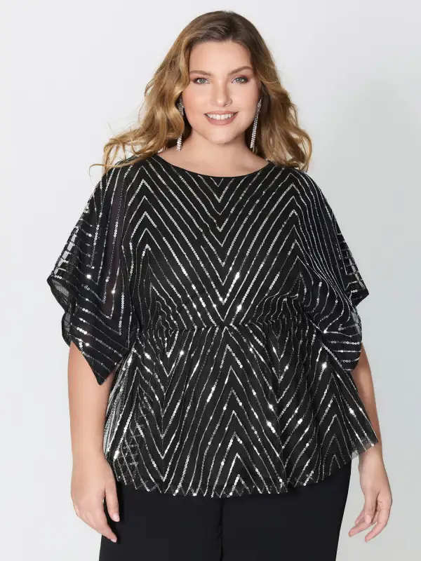Zigzag Sequin Stretchy Waist Blouse