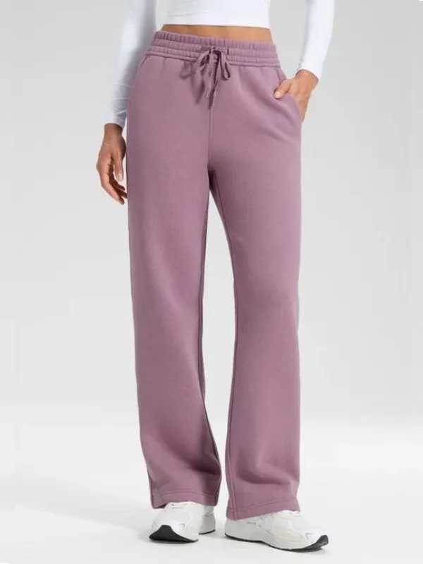 Women's cotton fleece-lined track pants, straight leg casual loungewear track pants