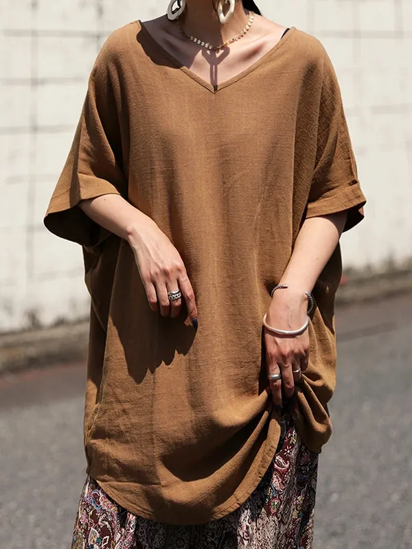 Casual Solid Loose Batwing Sleeves T-Shirt