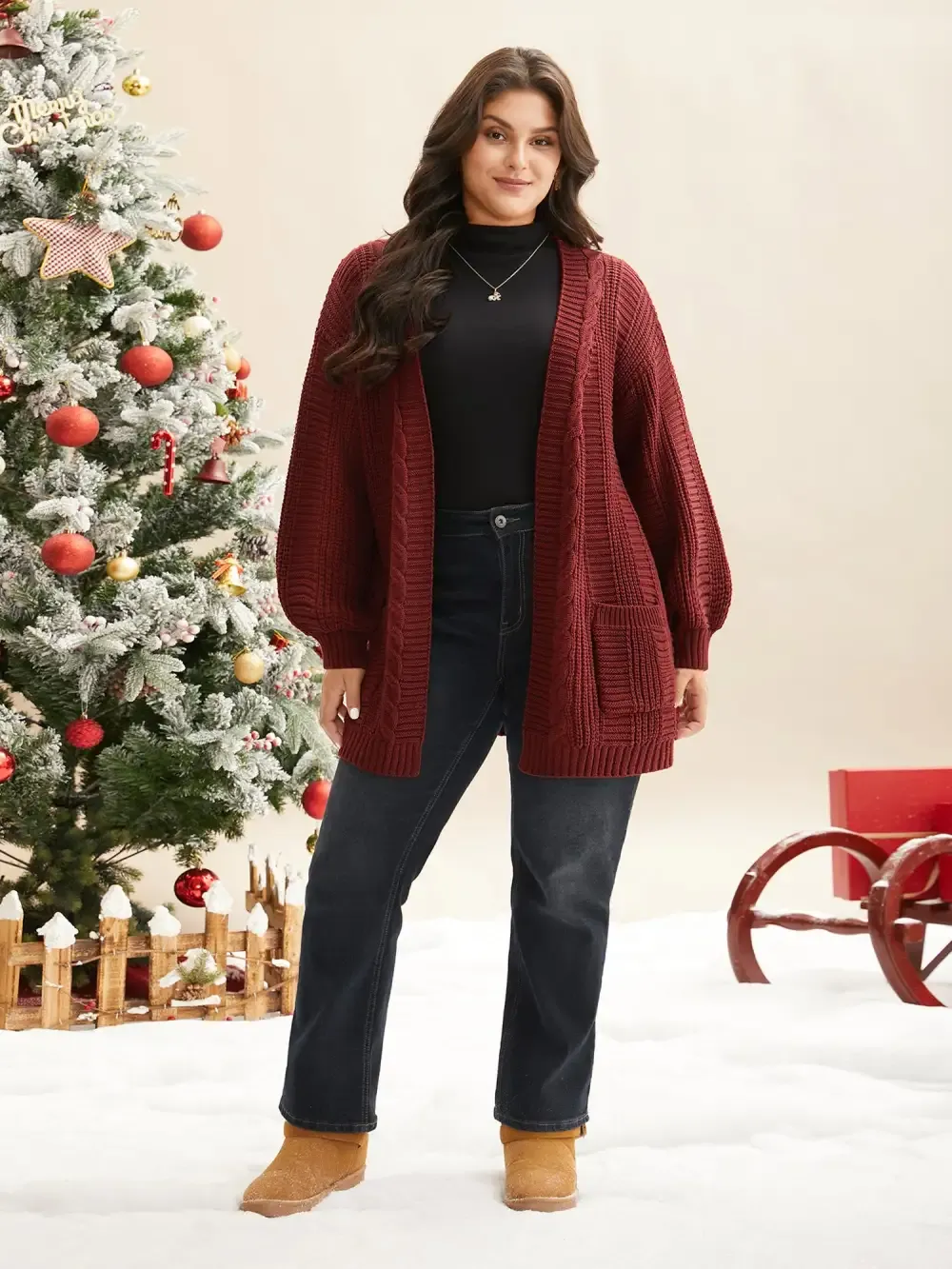 Cable Knit Ribbed Detailing Open Front Cardigan