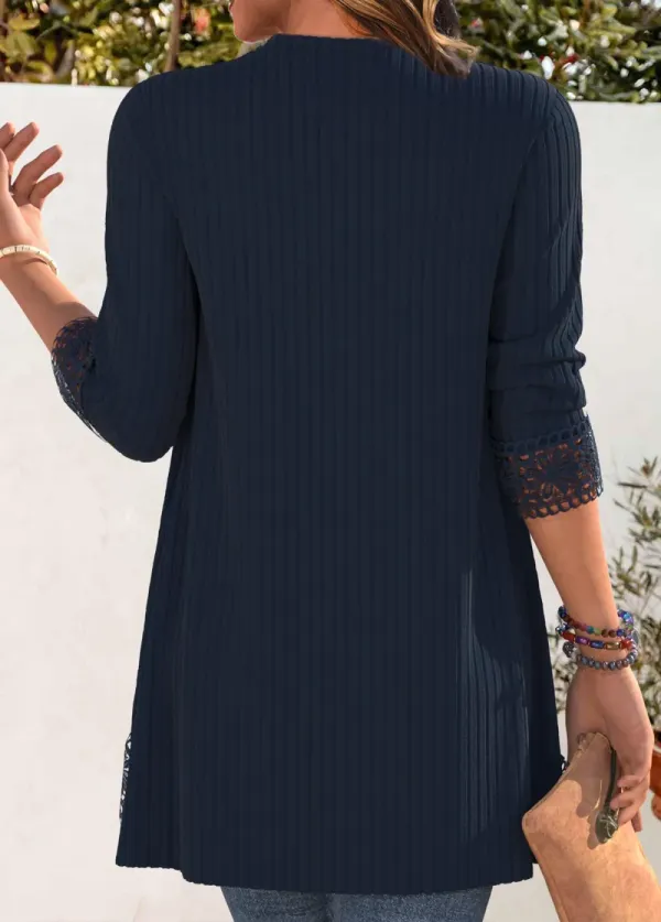 Navy Embroidery Long Sleeve Light Cardigan