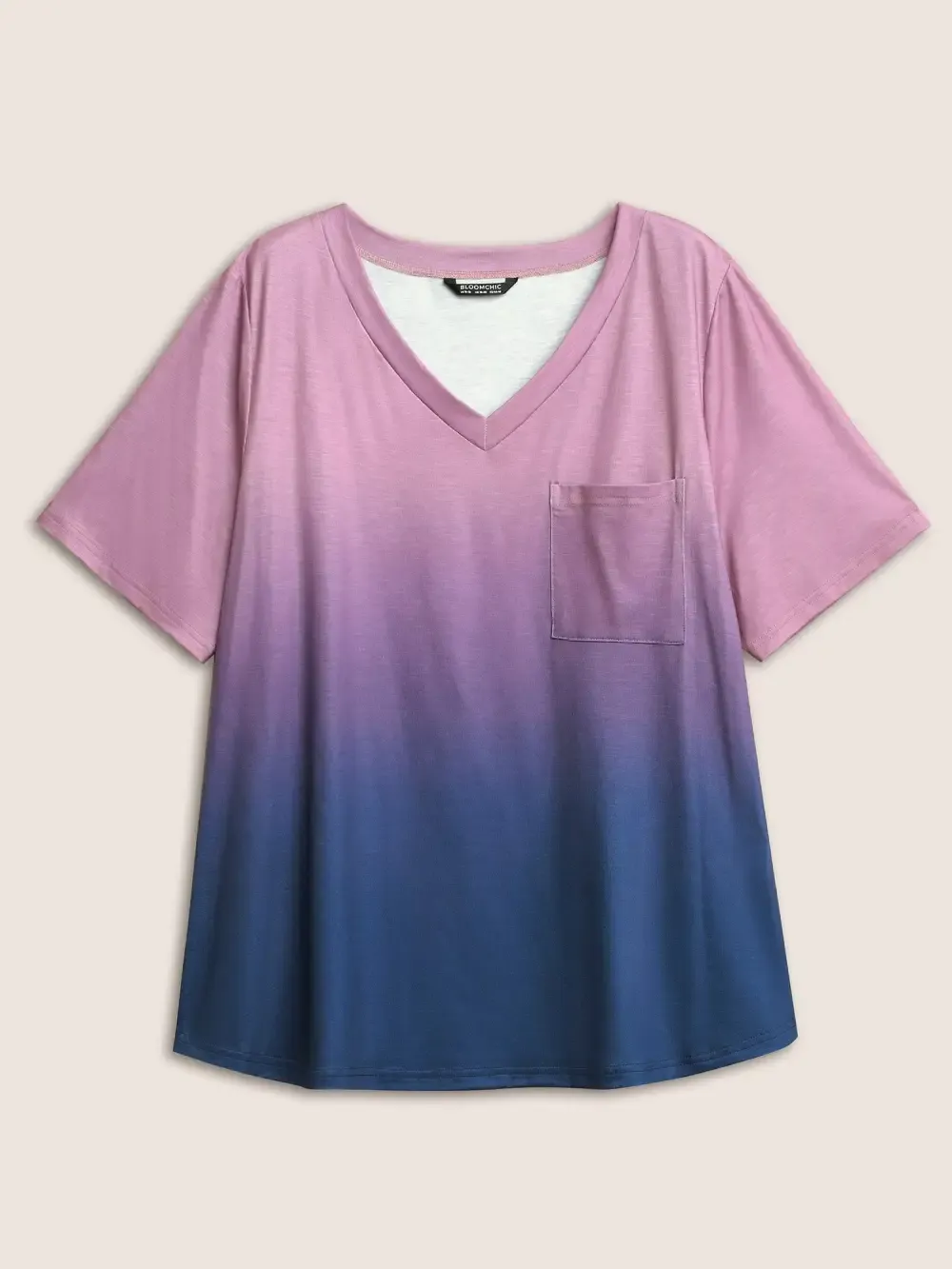 Ombre Contrast Patched Pocket T-Shirt
