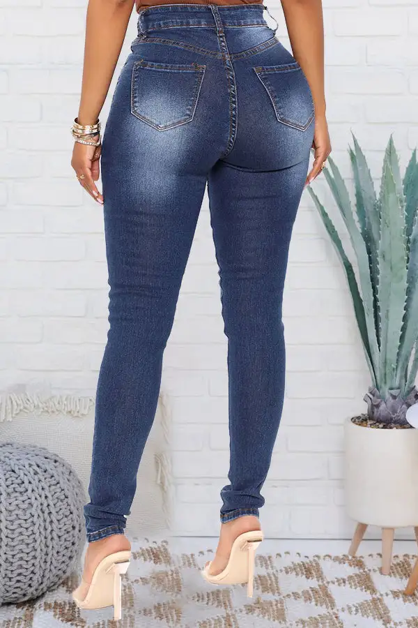 Bleach Wash Stretch Tapered Jeans