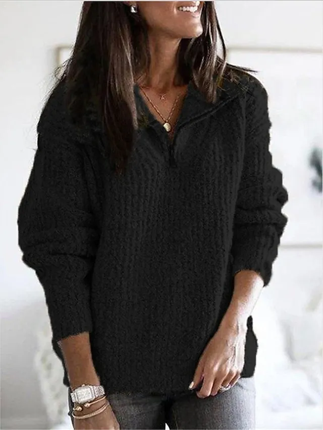 Women's Fancy Yarn Jumper Shirt Collar Quarter Zipper Sweater Fall Winter Daily Going out Stylish Casual Soft Long Sleeve