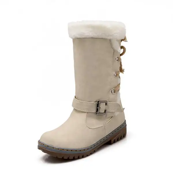 Women's Casual Plush Belt Buckle Mid-Cut Snow Boots 62466792S