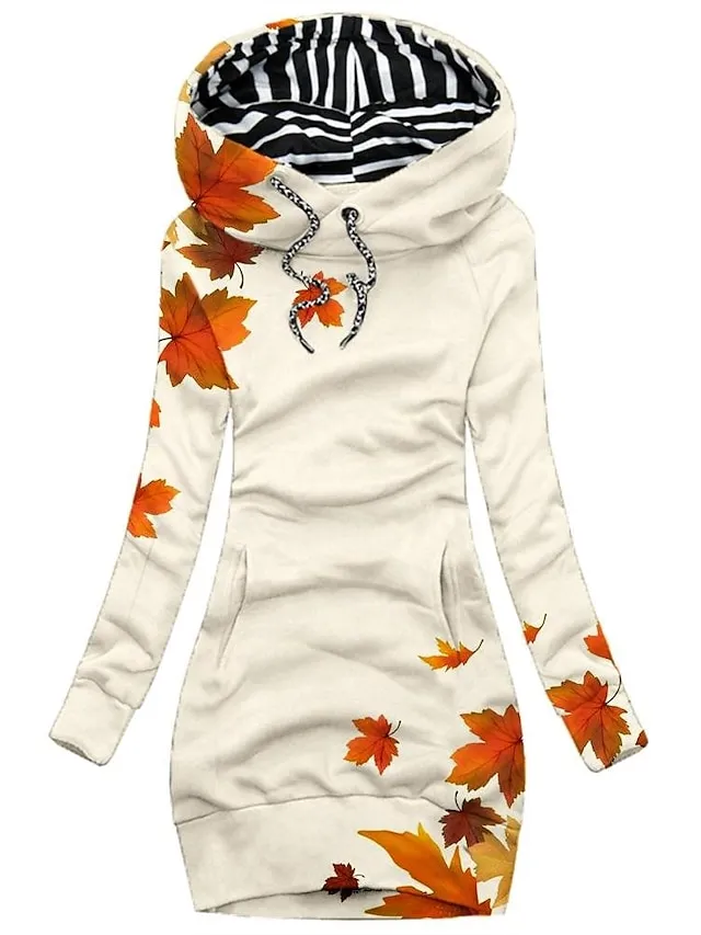 Women's Sweatshirt Pullover Sports Basic Drawstring Front Pocket White Pink Blue Leopard Floral Street Casual Hoodie Long Sleeve Top Micro-elastic Fall & Winter