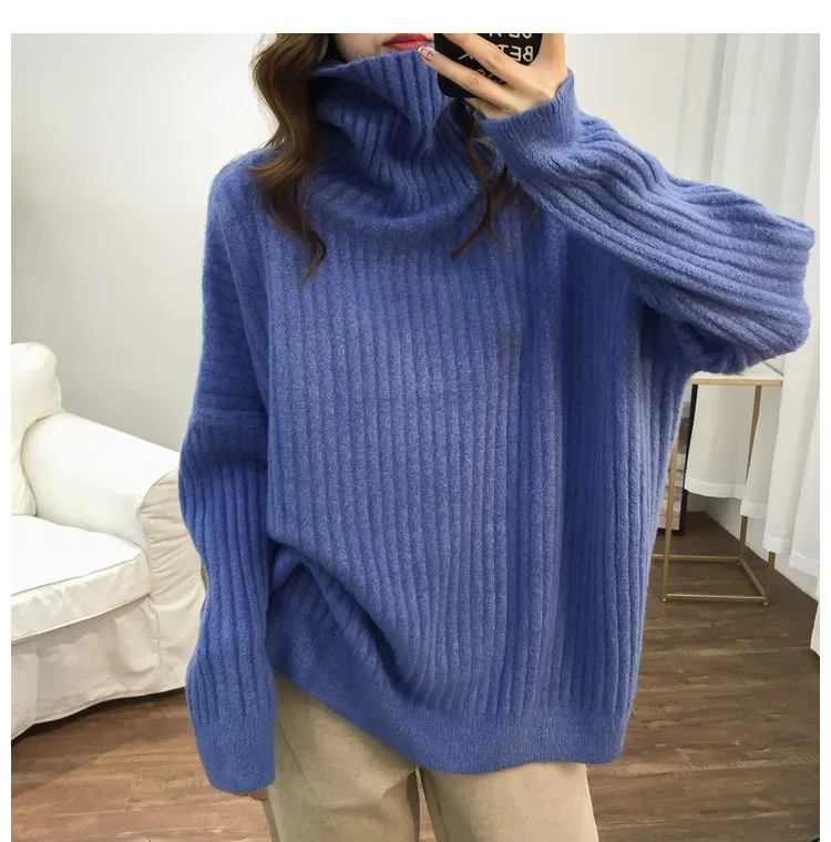 Turtleneck Lazy Pit Strip Retro Sweater
