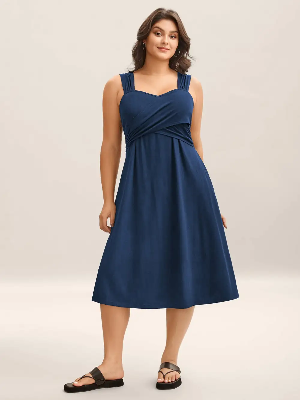 Crosswrap Bodice Pockets Midi Dress