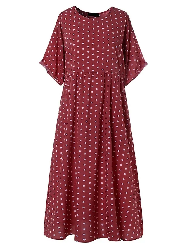 Women's Casual Dress Swing Dress Polka Dot Dress Long Dress Maxi Dress Green Blue Yellow Short Sleeve Polka Dot Print Spring Summer Crew Neck Basic Daily Weekend Loose Fit 2023 L XL XXL 3XL 4XL 5XL