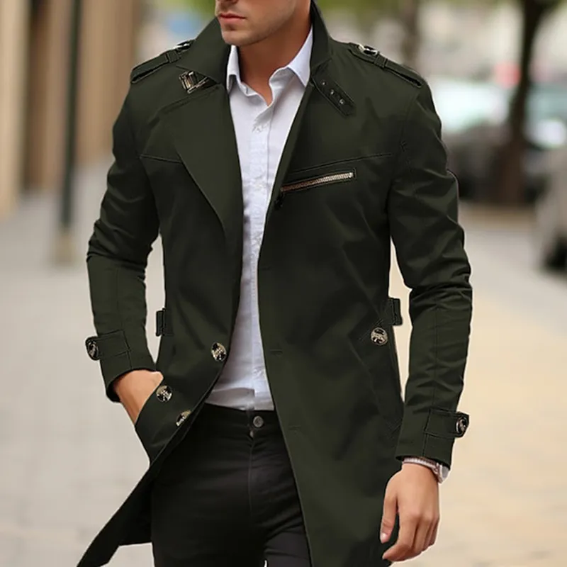 Daily Plain Front Pocket Lapel Single Breasted Trench Coat