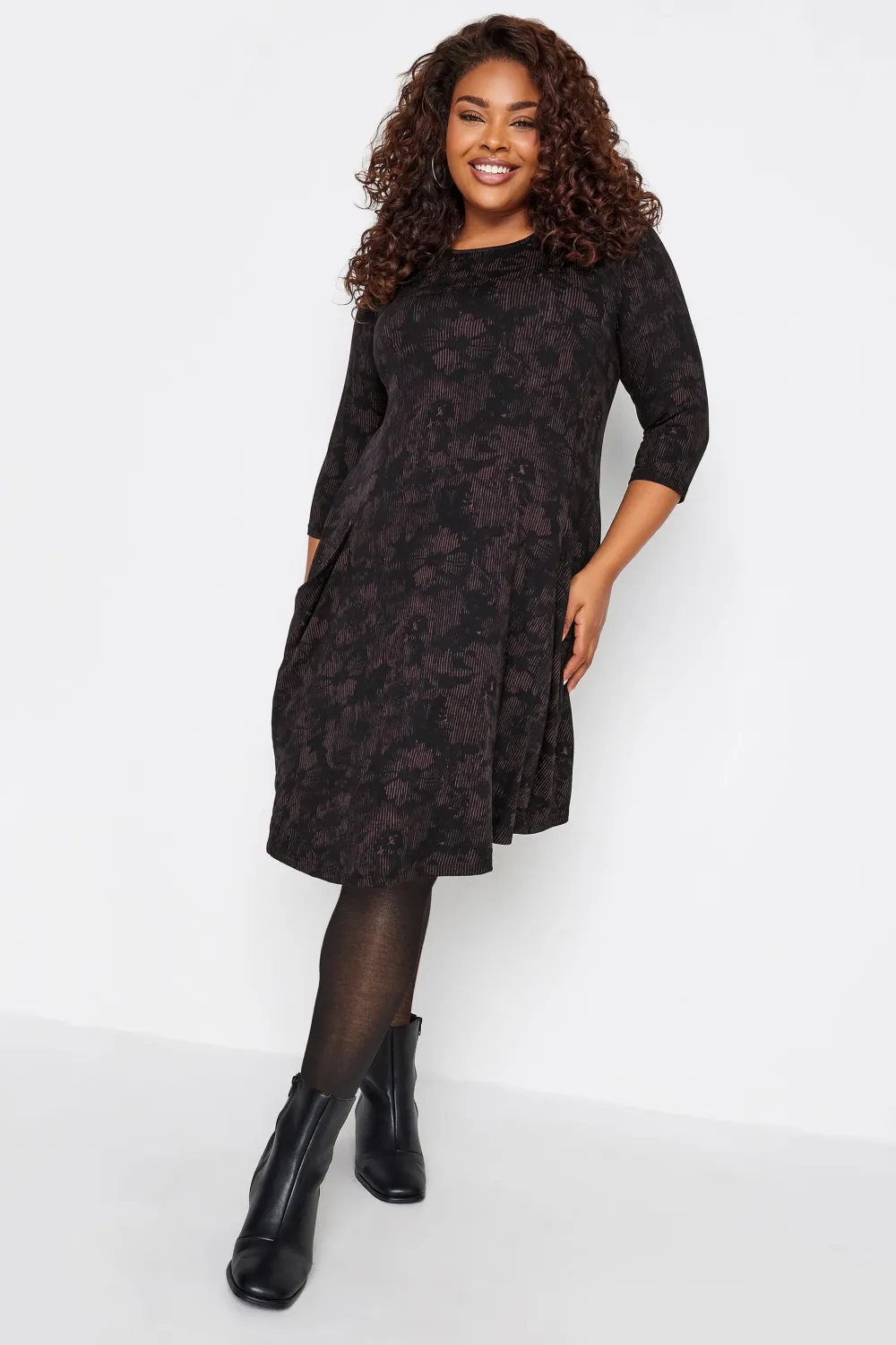 YOURS Curve Black Geometric Print Drape Pocket Mini Dress