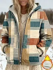 Women's Winter Coat Fleece Jacket Casual Jacket Warm Zipper Pocket Print Fashion Casual Floral Street Casual Regular Hoodie Loose Fit Long Sleeve Outerwear Blue Purple Green Spring Fall