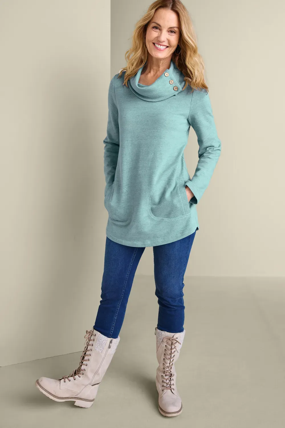Valla French Terry Cowl Neck Tunic