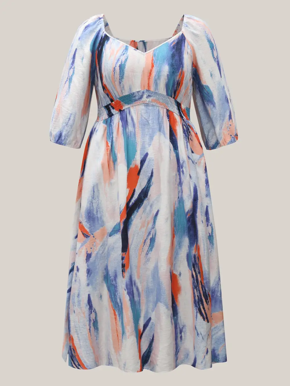 Abstract Print Waist-Cinched Split Hem Maxi Dress