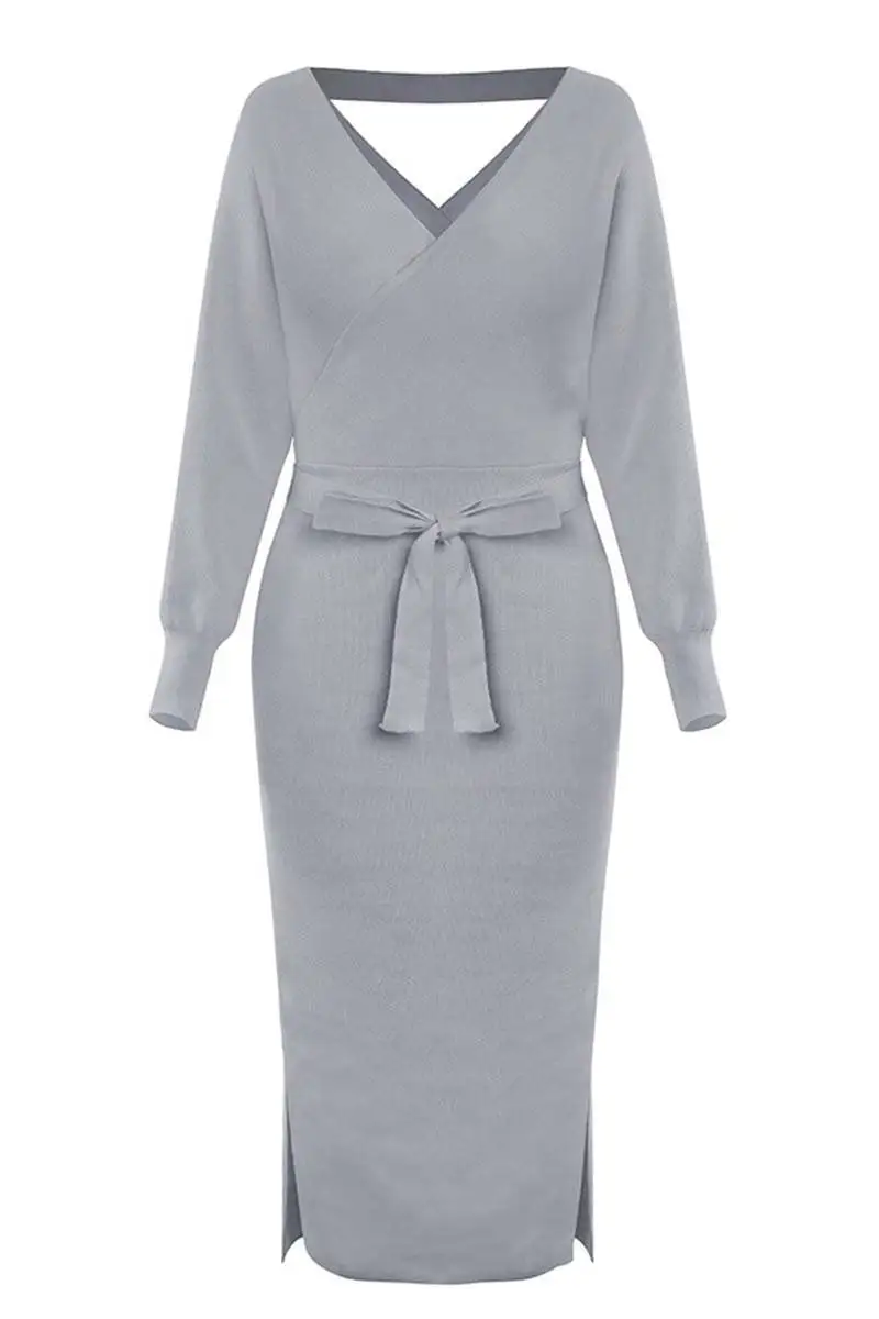 Florcoo V Neck Backless Sweater Dress(5 Colors)