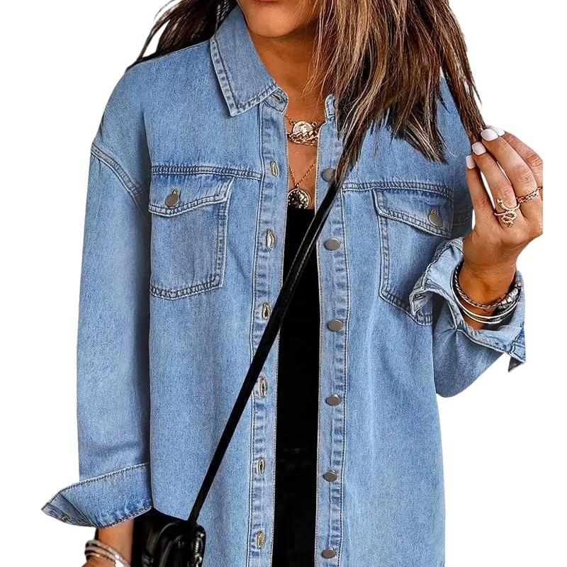 Jean Jackets for Women Ripped Fringe Denim Jean Jacket Casual Long Sleeve Pockets Jackets