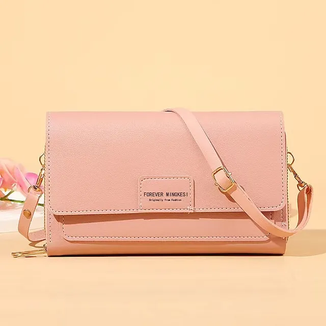 Women's Crossbody Bag Wallet Shoulder Bag Mobile Phone Bag PU Leather Office Shopping Daily Zipper Adjustable Durable Solid Color Letter Dark Brown Black Pink