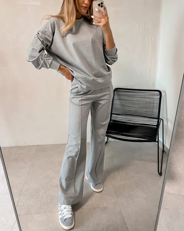 Chic Cuff Solid Color Casual Two-Piece Set