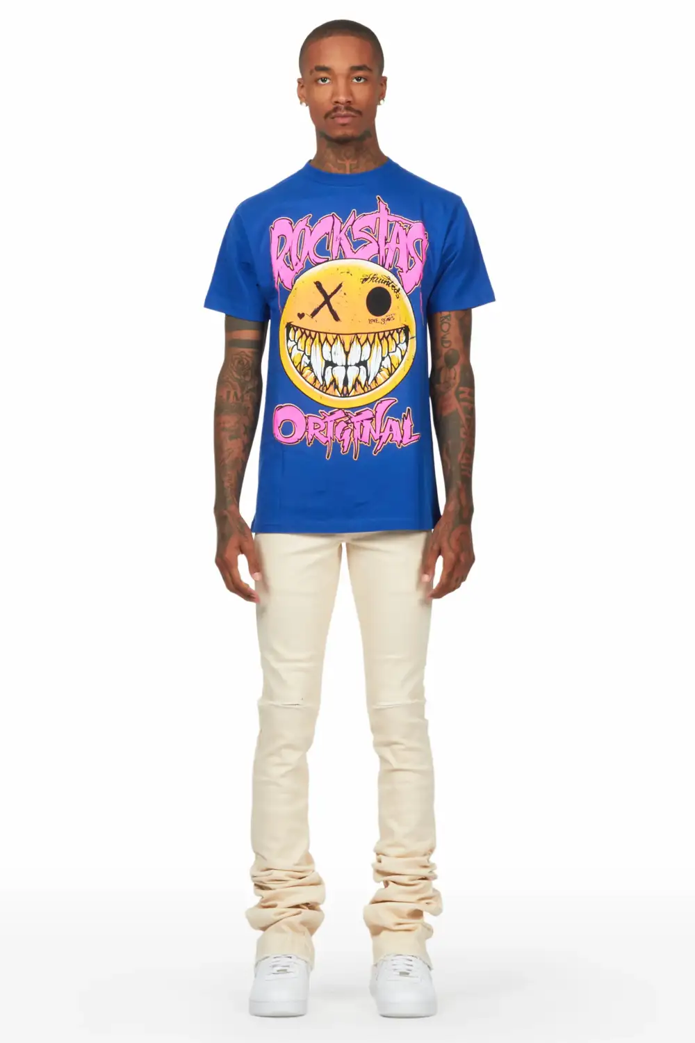Fraust Royal T-Shirt & Josiah Beige Super Stacked Flare Jean Bundle