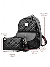 Women's Quilted Pink Leather Backpack Wristlet Card Holder Three-Piece Set , Including Wallet and Card Holder, Fashionable and Practical, Suitable for Daily Use, Work and Casual Outings